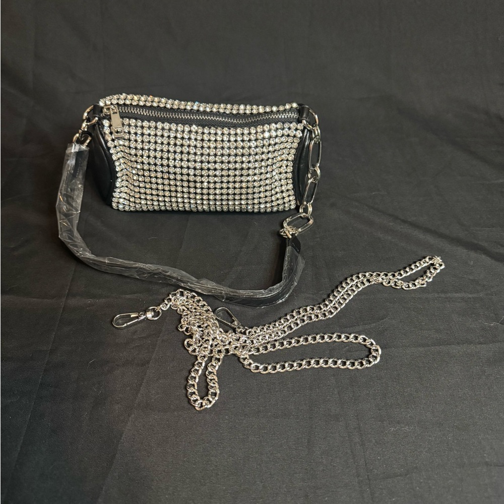 Silver Rhinestone Studded Hand/Crossbody Evening Bag - Picture 3 of 4